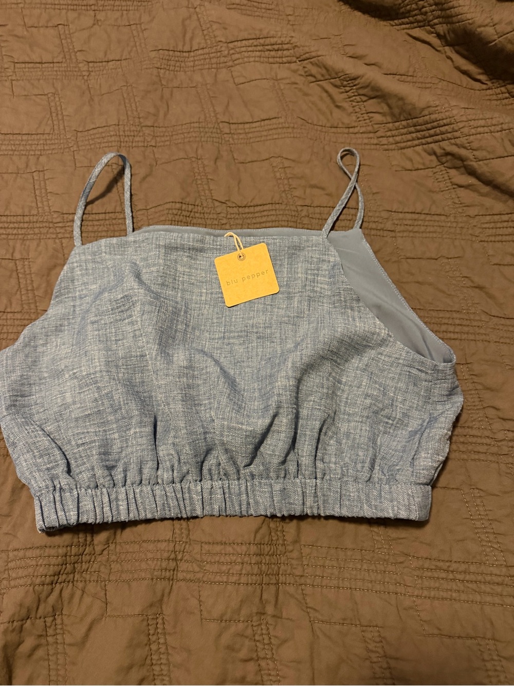 Blu Pepper Light Blue Cropped Cami with Elastic Hem
